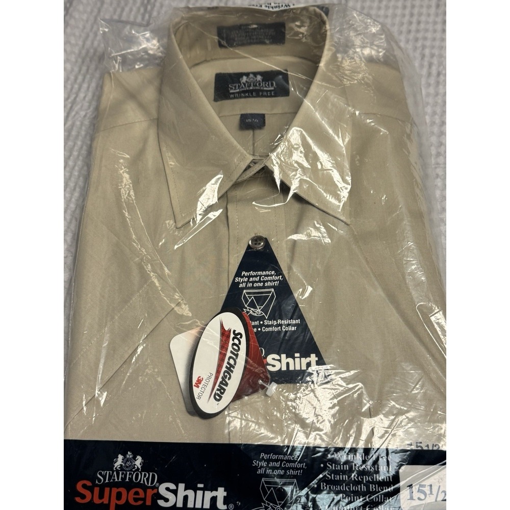 NWT Men's Dress Shirt 15.5 short sleeve porcelain Stafford Super Shirt